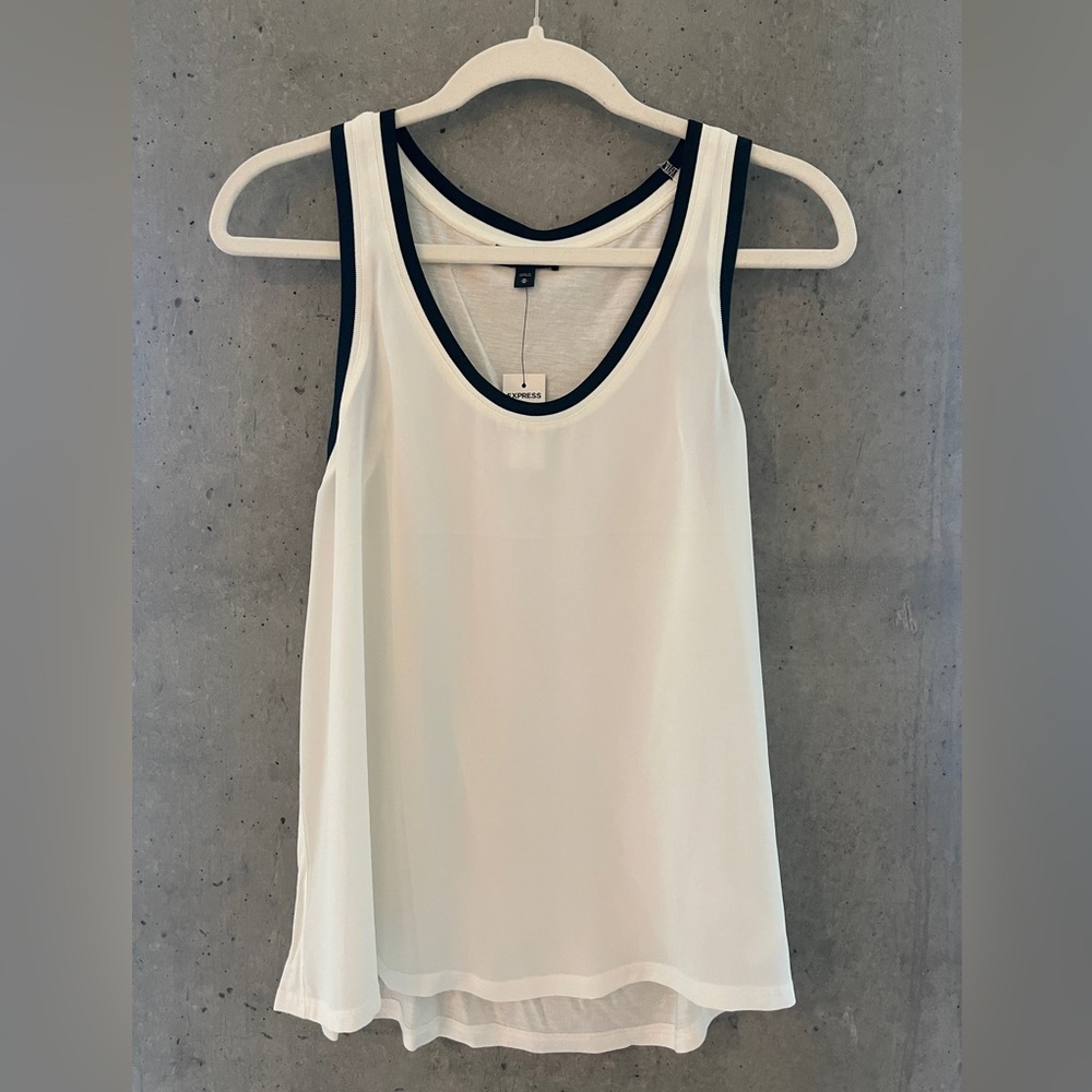 Express White Scoop Neck Tank with Black Trim (Medium)